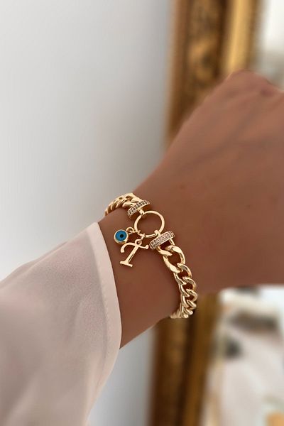 Trendy Butik حرف T وعين الشر متدلية من حجر الزركون