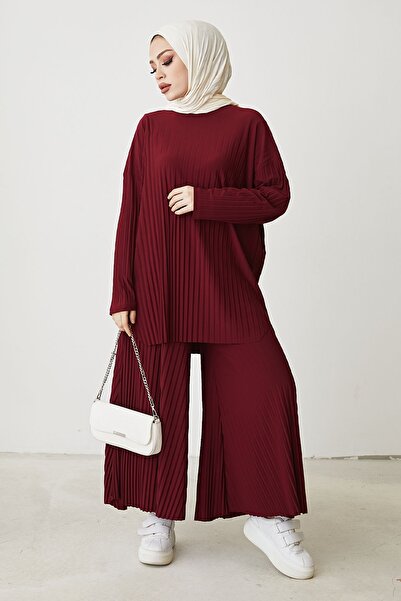 InStyle Mila Pleated Trousers Tunic Double Set - Claret Red