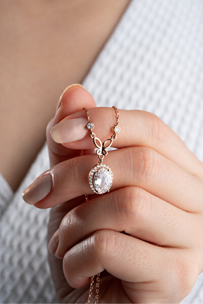 Silvano Jewelry 925 Ayar Gümüş Damla Taş Kelebekli Kolye