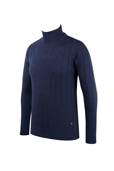 Çizgi Triko Ανδρικό πλεκτό πουλόβερ με πλήρες ζιβάγκο με μοτίβο κανονική εφαρμογή με ελαστικά μανίκια και μέση