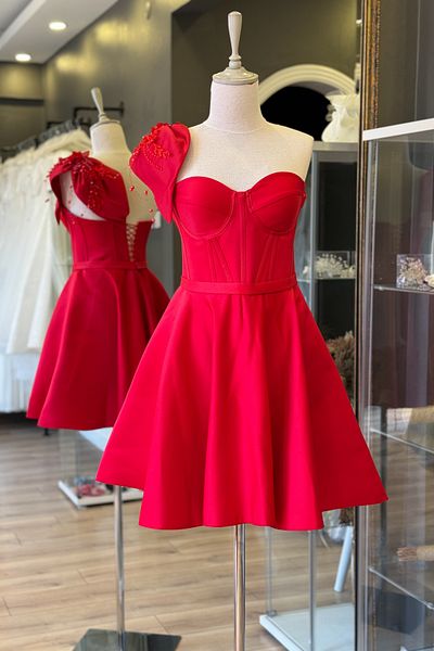 Lenta Moda Red Satin Mini Evening Dress and Evening Gown