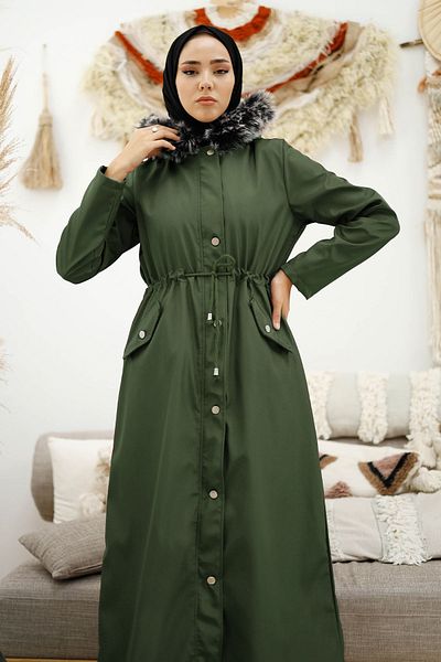 InStyle Dlouhý kabát Furry Inside Fleece 2002 - Khaki