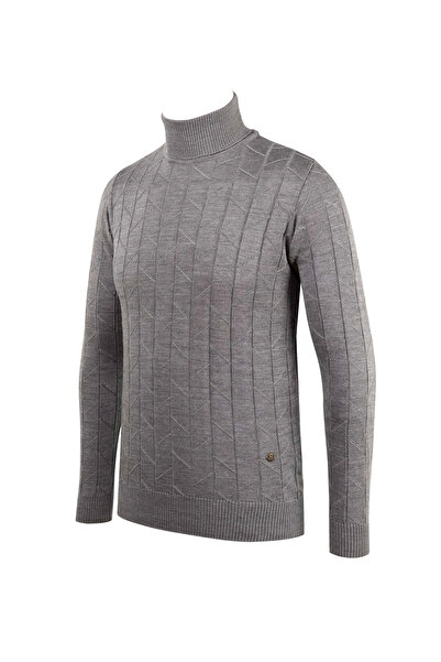 Çizgi Triko Men's Full Turtleneck Knitwear Sweater Patterned Sleeve and Waist Elastic Regular Fit