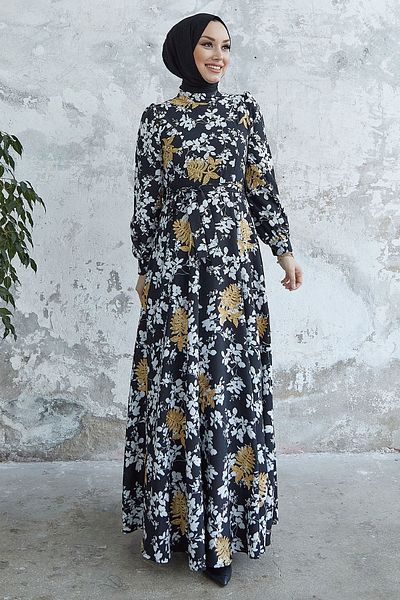 InStyle Φόρεμα Bianka Κέντημα Floral Chiffon - Μαύρο