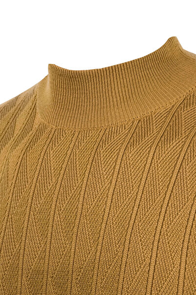 Çizgi Triko Men's Knitwear Sweater - Half Turtleneck, Patterned Sleeve and Waist Elastic, Regular Fit