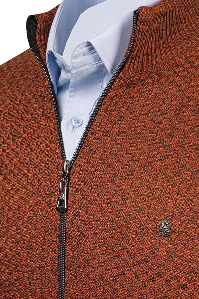 Çizgi Triko Men's Knitwear Jacket Zippered Pocket Patterned Sleeve and Waist Elastic Regular Fit