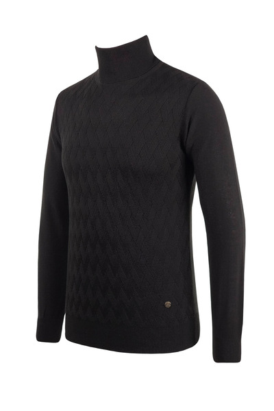 Çizgi Triko Ανδρικό πλεκτό πουλόβερ με πλήρες ζιβάγκο με μοτίβο κανονική εφαρμογή με ελαστικά μανίκια και μέση