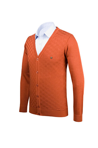 Çizgi Triko Men's V-Neck Knitwear Cardigan Buttoned Patterned Steel Knit Regular Fit