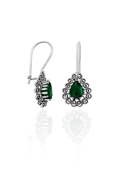 Aykat Telkari Gümüş Küpe Zümrüt Taşlı Oksitli 925 Ayar Gümüş Küpe KUPE-538