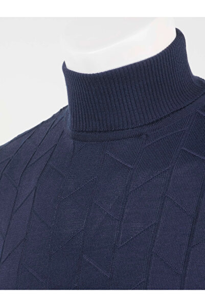 Çizgi Triko Ανδρικό πλεκτό πουλόβερ με πλήρες ζιβάγκο με μοτίβο κανονική εφαρμογή με ελαστικά μανίκια και μέση