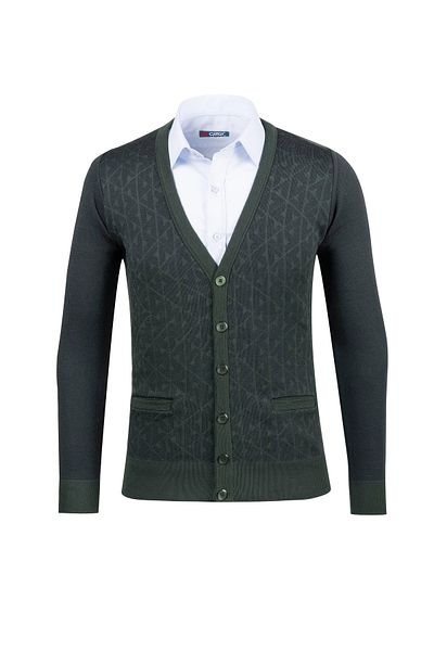 Çizgi Triko Men's Nefti V-Neck Knitwear Cardigan Buttoned Patterned Steel Knit Classic Fit