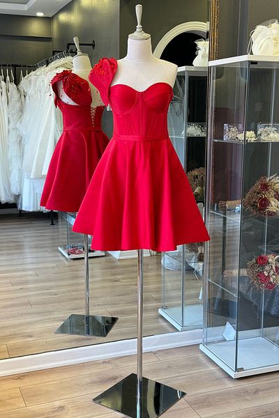 Lenta Moda Red Satin Mini Evening Dress and Evening Gown