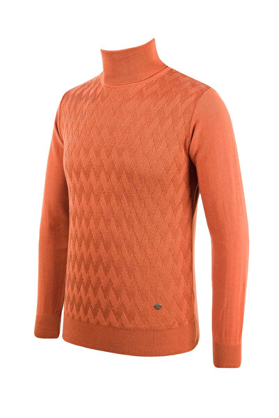 Çizgi Triko Men's Full Turtleneck Knitwear Sweater Patterned Sleeve and Waist Elastic Regular Fit