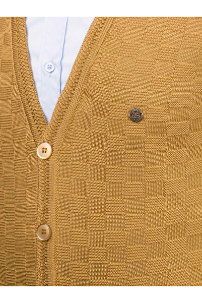 Çizgi Triko Men's V-Neck Knitwear Cardigan Buttoned Patterned Steel Knit Regular Fit