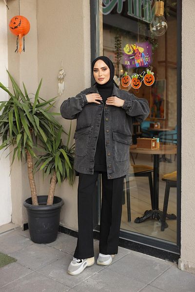 lurex moda OVERSIZED DENIM JACKET WITH CROSS POCKETS AND ELASTIC SLEEVES