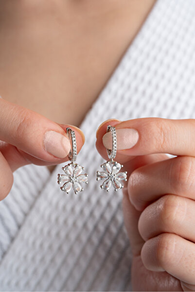 Silvano Jewelry 925 Ayar Gümüş Beyaz Lotus Çiçeği Küpe