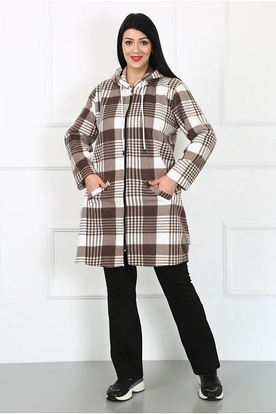 By Alba Collection Дамски кафяв поларен кардиган с големи размери