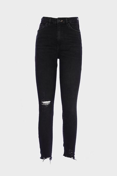 CROSS JEANS Judy Anthracite High Waist Patty Zippered String Ripped Skinny Curve Jean Trousers C 4521-207