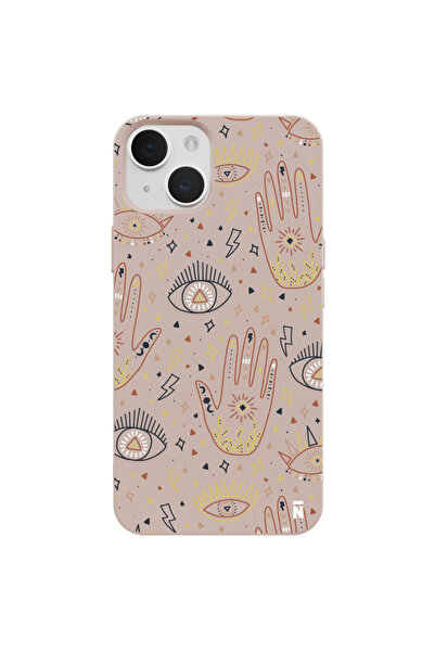 Casen Iphone 14 Plus Özel Tasarım Gizemli Mistik Göz Pudra Pembe Silikon Tele...