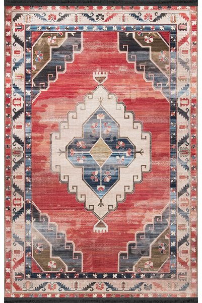 Rugs Modern Halı Red Themed Traditional Motif Ethnic Patterned Vintage Decora...