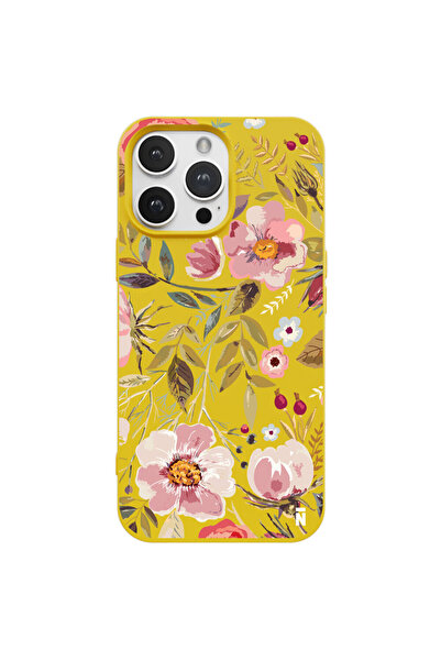Casen Iphone 14 Pro Max Özel Tasarım Renkli Çiçekli Yağlı Boya Sarı Renkli Si...