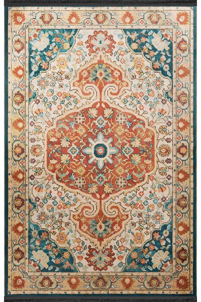 Rugs Modern Halı Blue Orange Themed Traditional Motif Ethnic Patterned Creati...
