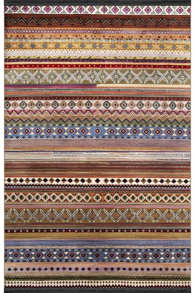 Rugs Modern Halı Dark Tone Multicolor Strip Section Mixed Geometric Shape Pat...