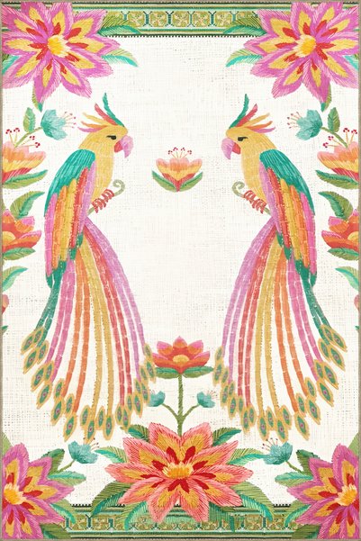 Rugs Modern Halı Multicolored Surrealist Bird and Flower Patterned Creative M...