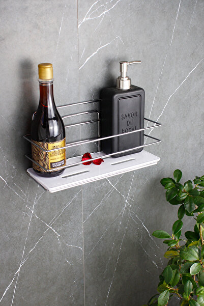 HIMYHOME رف شامبو منظم للحمام ومستحضرات التجميل مصنوع من الكروم مع رف كريستال