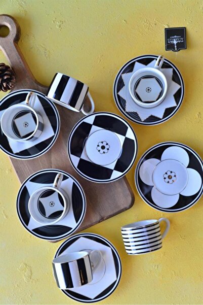 ACAR أنيتا نمط الخط الهندسي 6 أشخاص 90 مل طقم فناجين قهوة بورسلين 5027