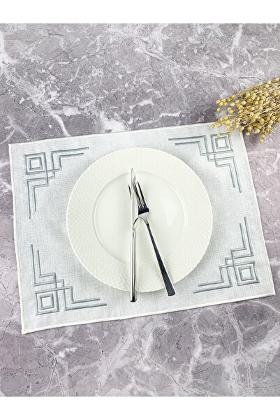 WEARE2 Λευκό Χρώμα Ασημί Γκρι Κεντημένο Ορθογώνιο 34x44εκ. Αμερικάνικο Σερβίτσιο