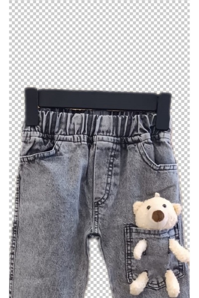 Generic Brand Plush Teddy Bear Cotton Elastic Waist Pocket Anthracite Girls' and Boys' Jeans