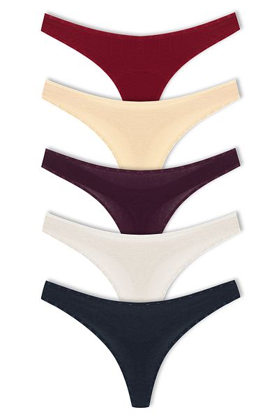 HNX Cotton Heart Rubber Basic Thong Γυναικεία κιλότα 5 τεμαχίων