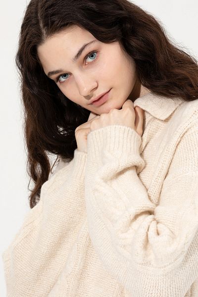 U.S. Polo Assn. Cream Color V-Neck Women's Sweater - Mealnj