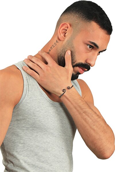 LABALABA Men's Lacquer Black Color Plated Adjustable Open Band Spiral Form Bracelet