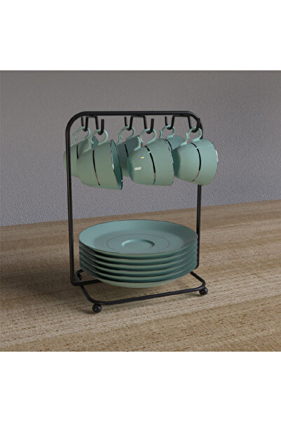 bimbambom Cup Set Stand, Coffee Cup Hanger, Countertop with Saucer & 6-Piece Black Color
