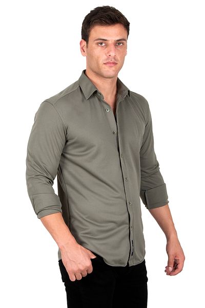 DeepSEA Ανδρικό πλεκτό πουκάμισο Khaki Slim Fit2309480