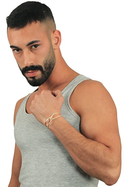 LABALABA Men's Lacquer Gold Color Plated Adjustable Open Band Sailor Knot Handcuff Bracelet