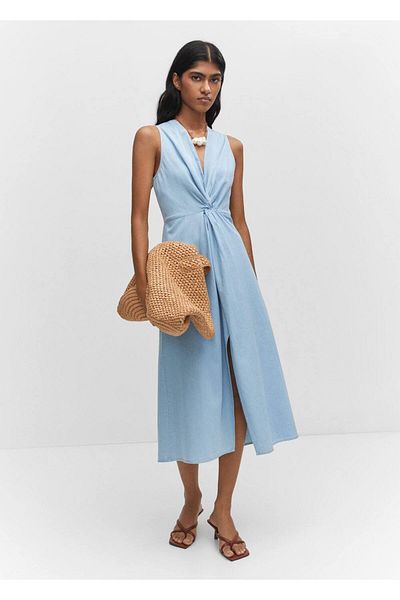 MANGO Woman Μίντι φόρεμα με κόμπους