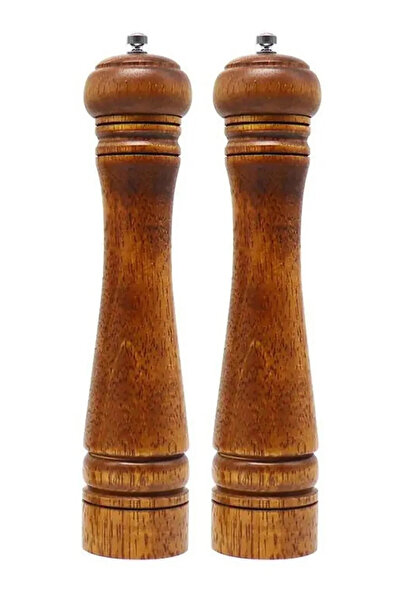 Bosile Gövdeli Komple Ahşap Tuz Karabiber Değirmeni Baharat Öğütücüsü Büyük Boy 21 Cm 2 Adet