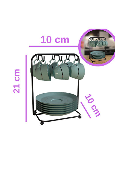 bimbambom Cup Set Stand, Coffee Cup Hanger, Countertop with Saucer & 6-Piece Black Color