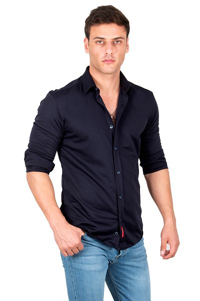 DeepSEA Мъжка тъмносиня плетена риза Slim Fit 2309480