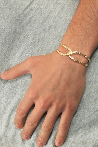 LABALABA Men's Lacquer Gold Color Plated Adjustable Open Band Sailor Knot Handcuff Bracelet
