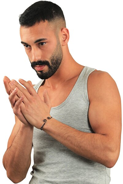 LABALABA Men's Lacquer Black Color Plated Adjustable Open Band Spiral Form Bracelet