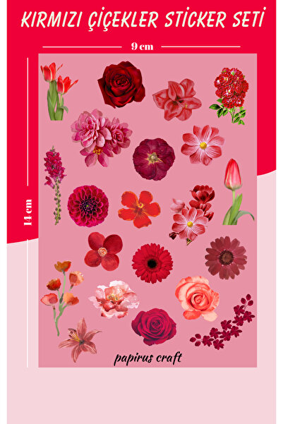 Craft PAPİRUS CRAFT KIRMIZI ÇİÇEKLER 20 Lİ STİCKER , ETİKET ,ÇIKARTMA SETİ