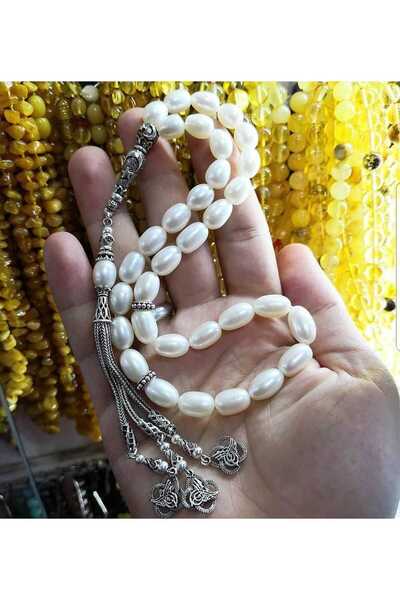 İnci DOGAL INCI TESBIH 925 AYAR GÜMÜŞ TASARIMLI KULTUR INCISI KUTULU BELGELI