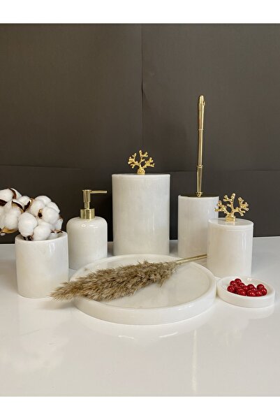 Genel Markalar Beyaz 7'li Mermer Banyo Seti Beyaz-zambak-gold Aksesuar 7 Parç...