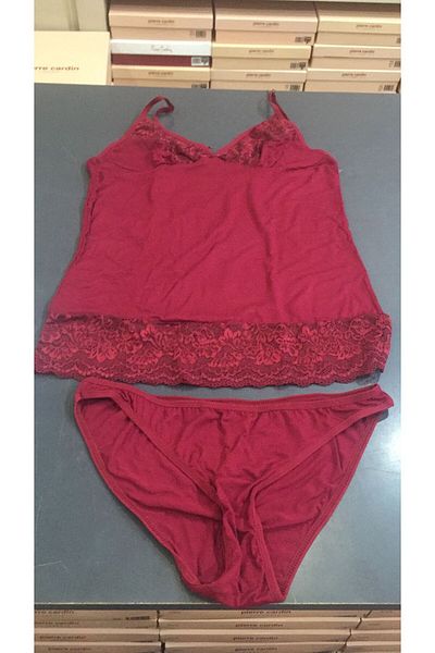 Alissa Women's Lace Combed Cotton Undershirt Panties / Camisole Set Claret Red Alissa 601