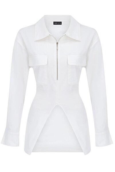 Muun Beyaz Fermuarlı Gömlek