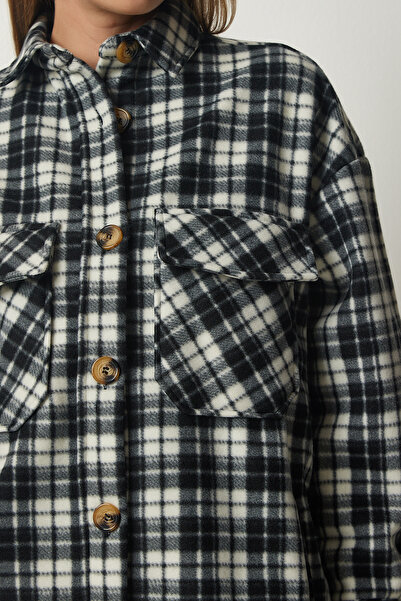 Happiness İstanbul Dámská zakouřená dřevorubecká fleecová košilová bunda UB00122